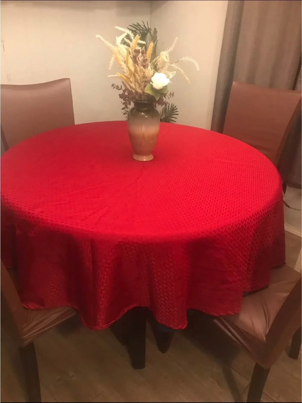 Vibrant Red Round Textured Tablecloth - Unbranded